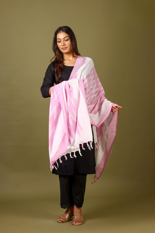 OMVAI The IKAT Dupatta with Tassels  - Mischief Pink