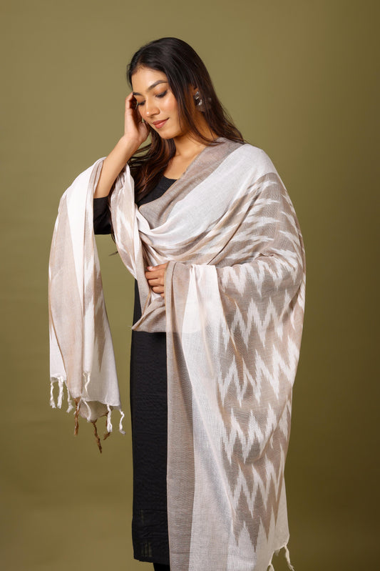 OMVAI The IKAT Dupatta with Tassels  - Caramel Brown
