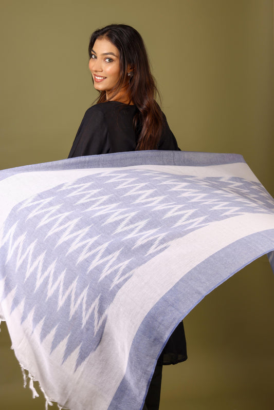 OMVAI The IKAT Dupatta with Tassels  - Ocean Blue
