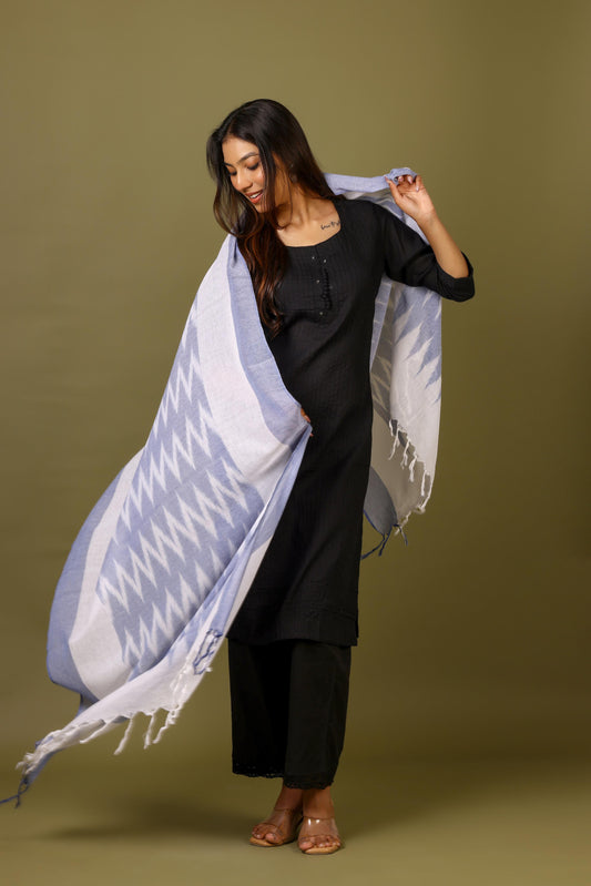 OMVAI The IKAT Dupatta with Tassels  - Ocean Blue