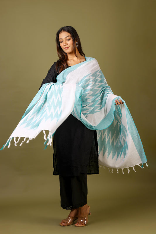 OMVAI The IKAT Dupatta with Tassels  - Prismatic Teal