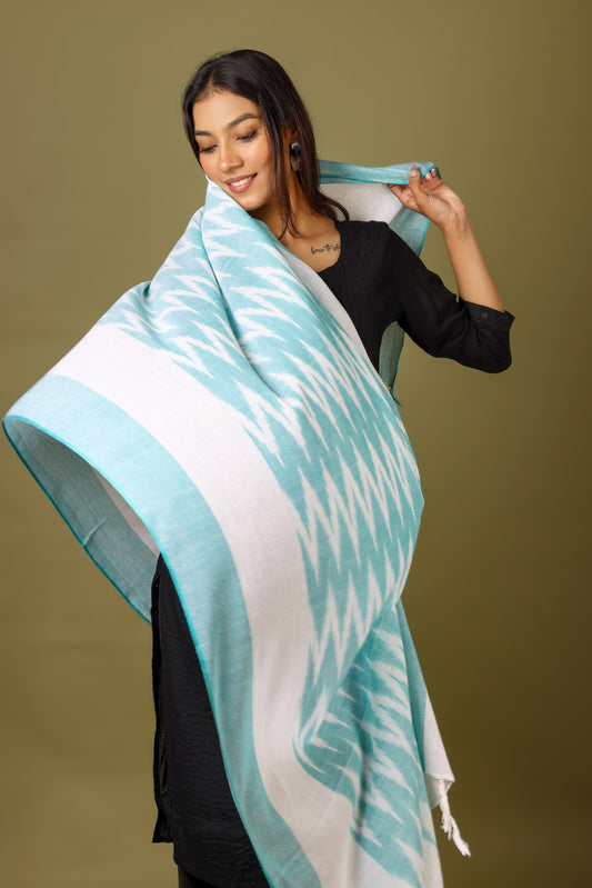 OMVAI The IKAT Dupatta with Tassels  - Prismatic Teal