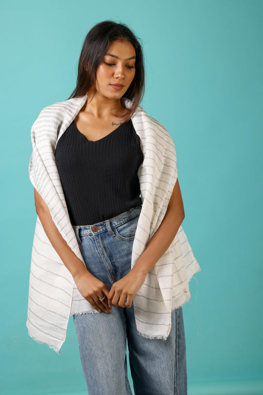 Linen Classic Stripes Stole - Silver Grey