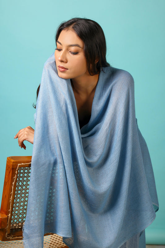 Aqua Blue Solid Viscose Linen Stole