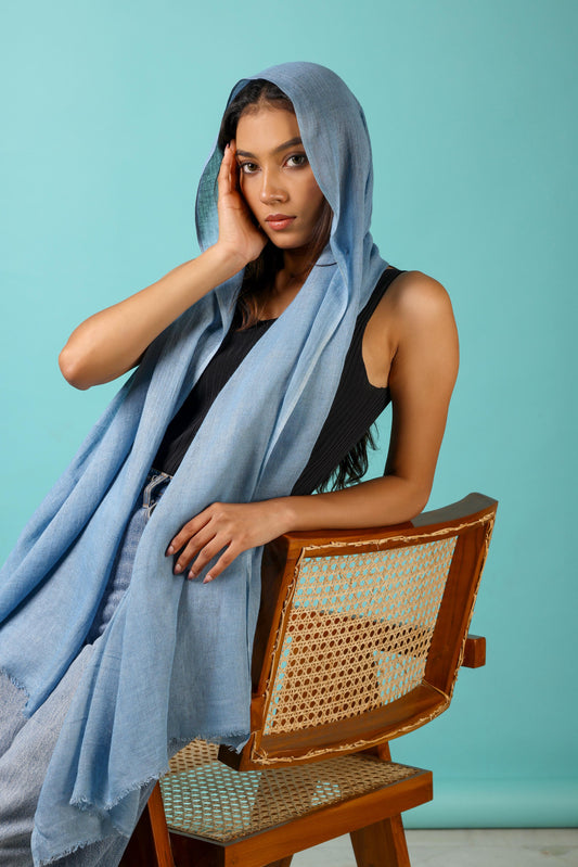 Aqua Blue Solid Viscose Linen Stole