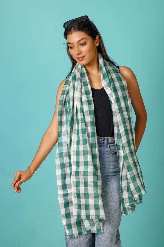 Linen Classic Gingham Checks - Green with grey