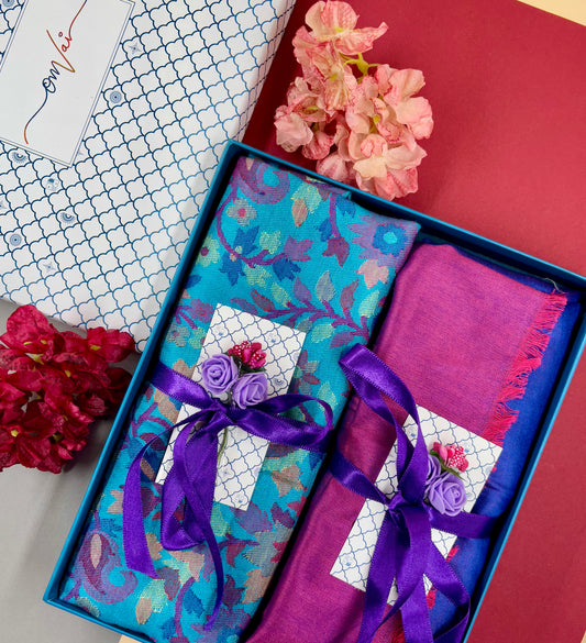 OMVAI Modal Combo Gift Set in Aqua Kani and Reversible Modal in Fine Quality (Set of 2)  - For HIM and for HER)