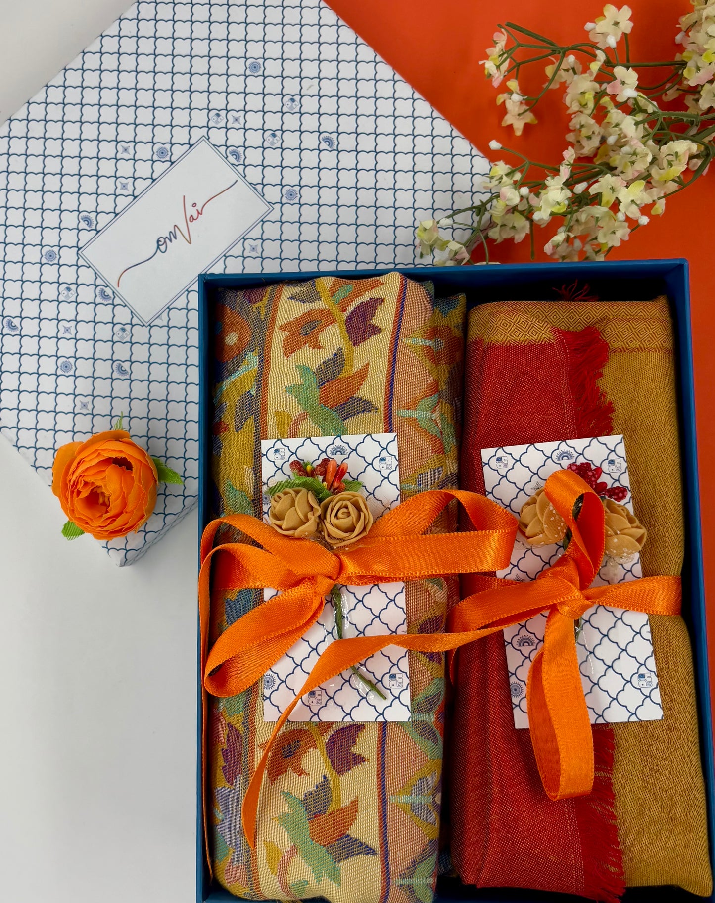 OMVAI Modal Combo Gift Set in Ochre Kani and Reversible Modal in Fine Quality (Set of 2) - For HIM and for HER