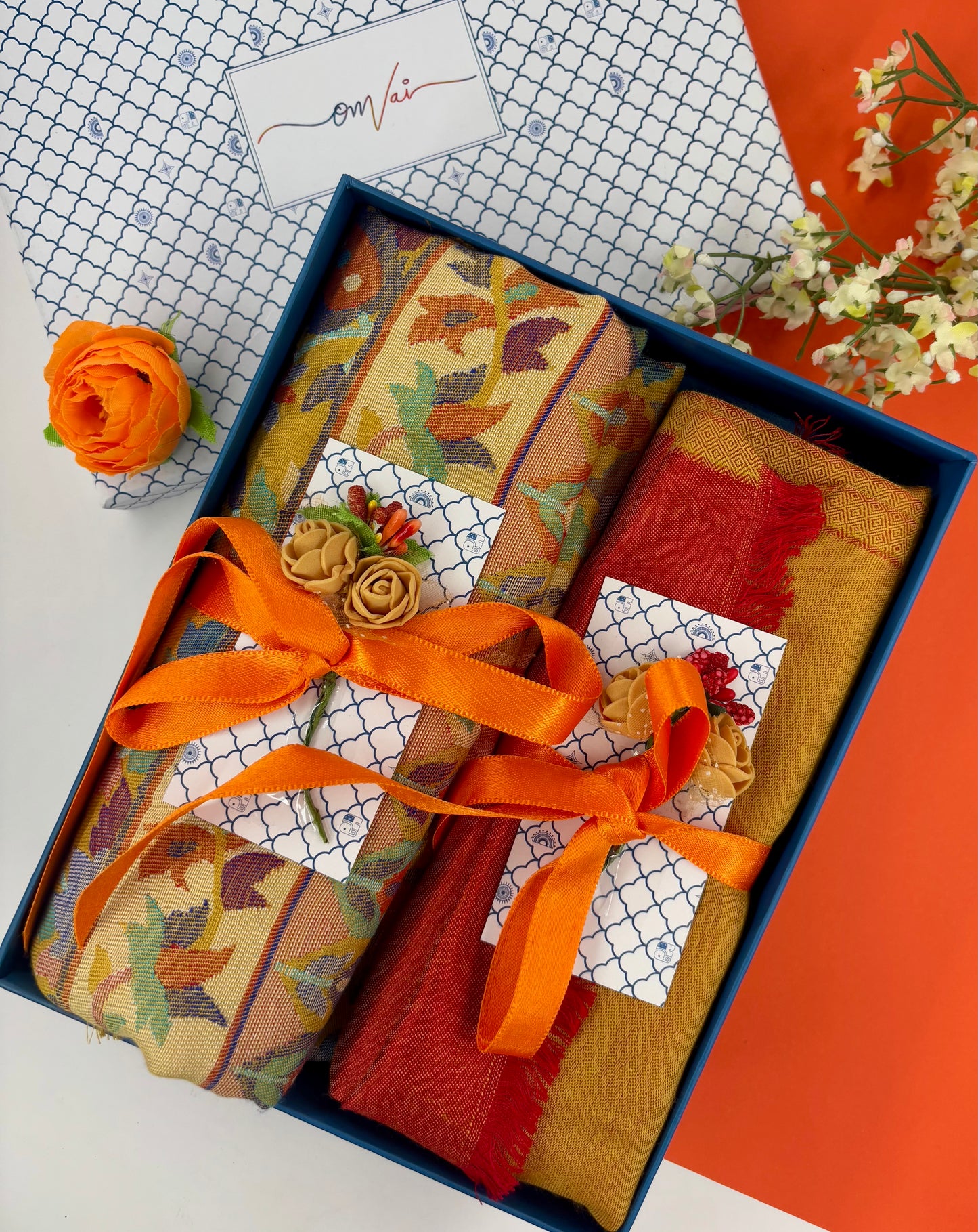 OMVAI Modal Combo Gift Set in Ochre Kani and Reversible Modal in Fine Quality (Set of 2) - For HIM and for HER