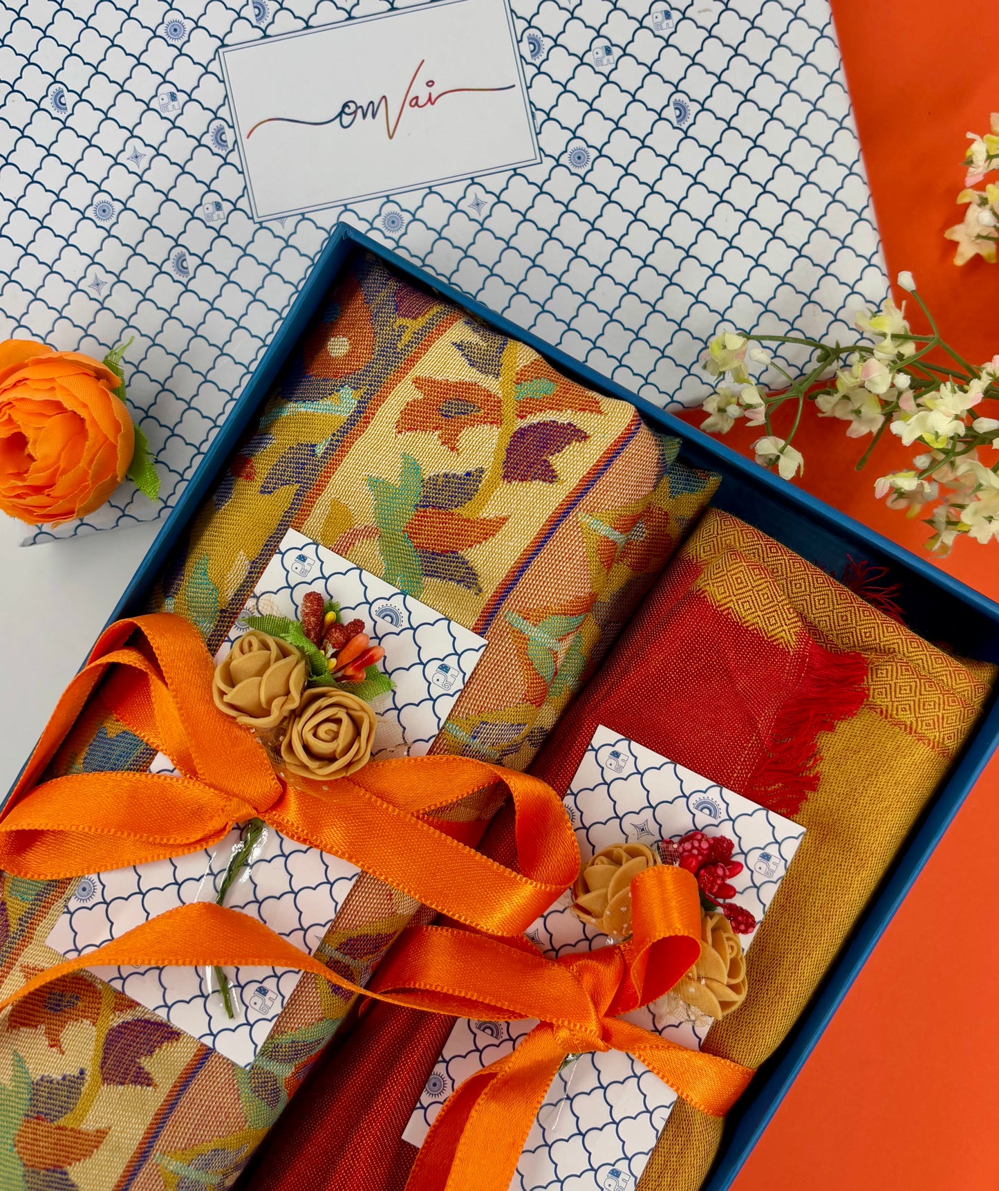 OMVAI Modal Combo Gift Set in Ochre Kani and Reversible Modal in Fine Quality (Set of 2) - For HIM and for HER