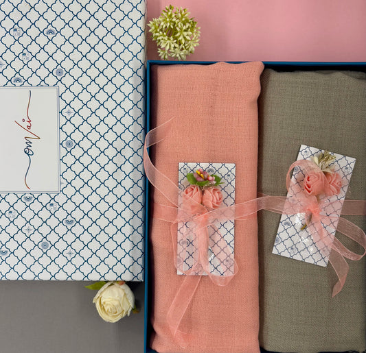 OMVAI Solid Pashmina Combo Gift Set in Pure Cashmere wool (Set of 2 - For HIM and for HER)