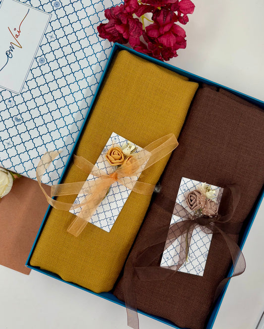 OMVAI Solid Pashmina Combo Gift Set in Pure Cashmere wool (Set of 2 - For HIM and for HER)