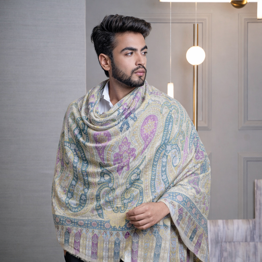 OMVAI Kalamkari Kani with Embroidery - Light Blue