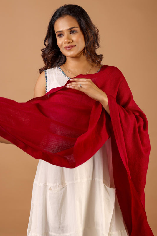 RED Solid Pashmina Stole | OMVAI