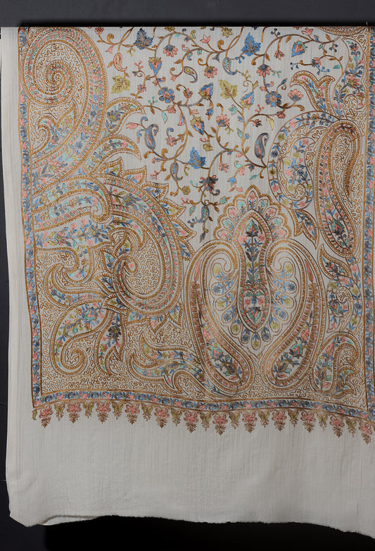 Khwaab Exquisite Embroidered Stole - Ivory White