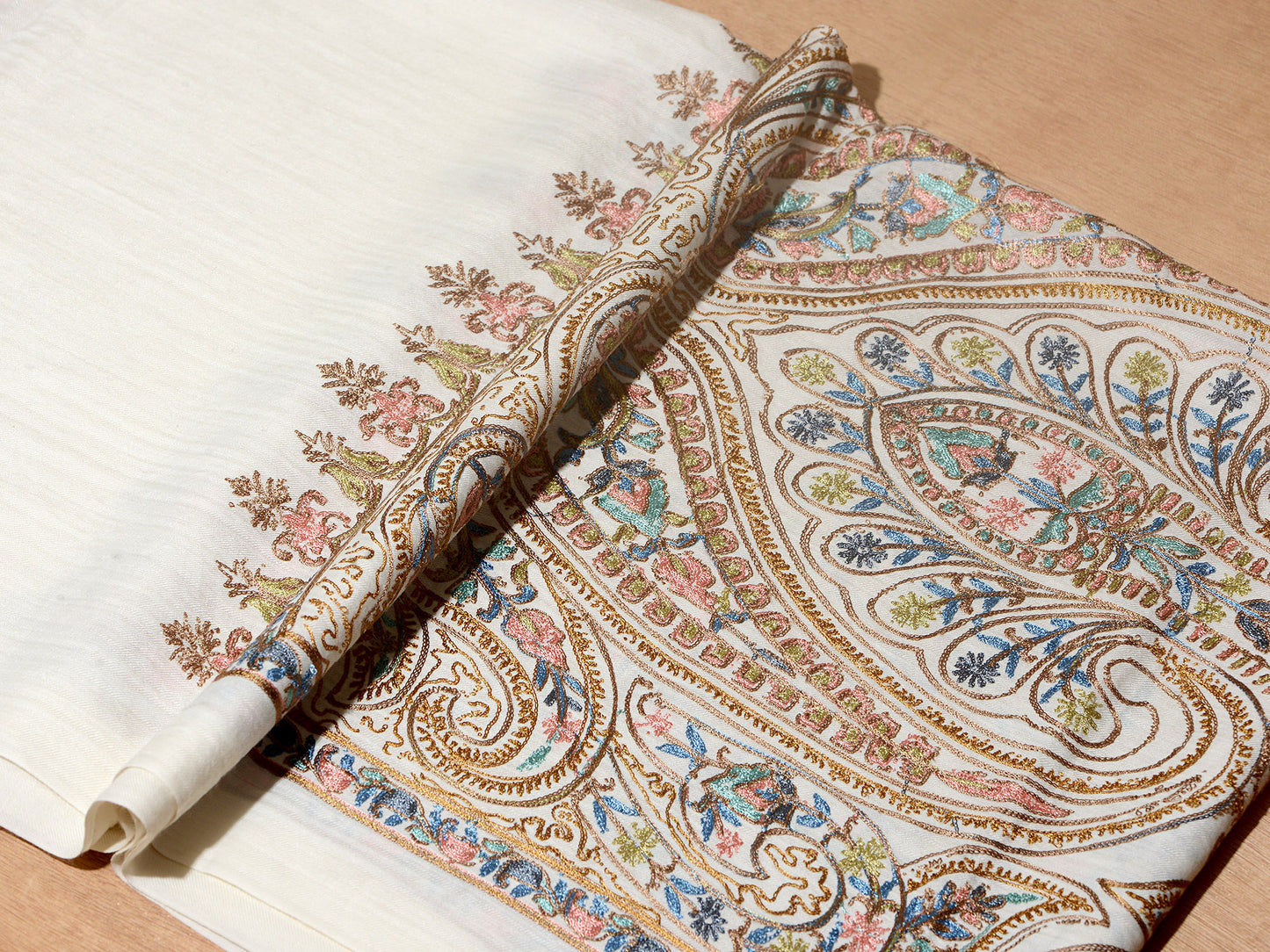 Khwaab Exquisite Embroidered Stole - Ivory White