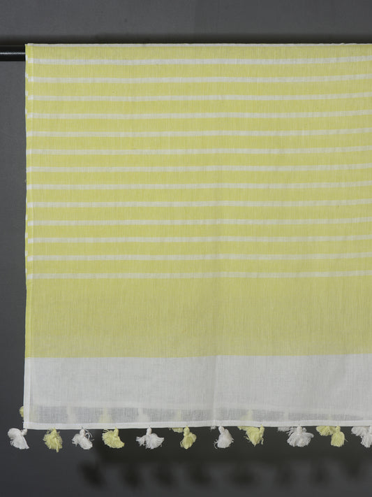 OMVAI Handcrafted Striped Linen Stole with Tassels - Lemon Green