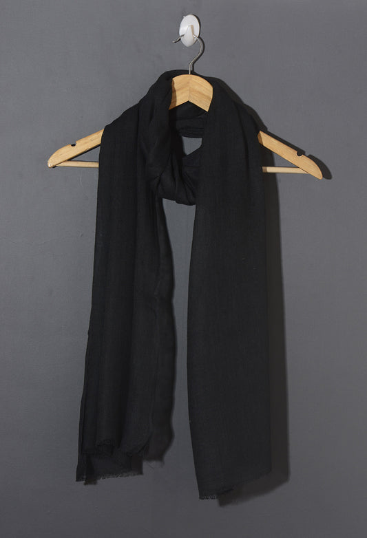 Midnight Black Solid Viscose Linen Stole