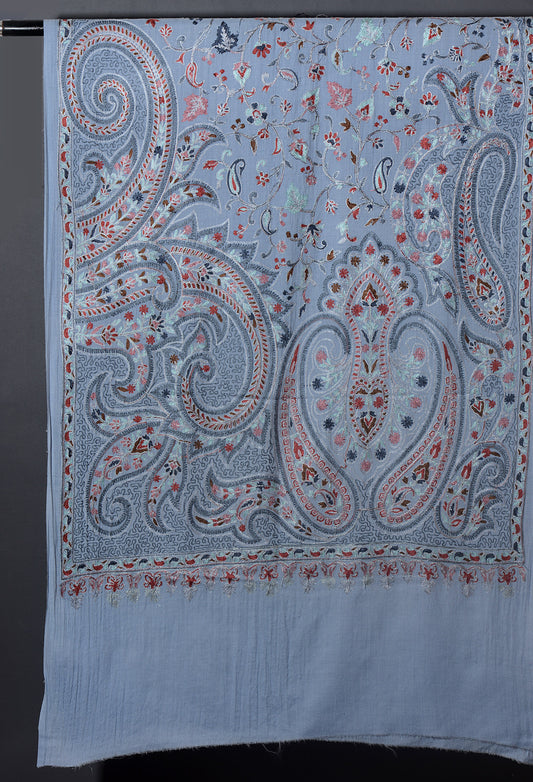 Miras Exquisite Embroidered Stole - Light Sky