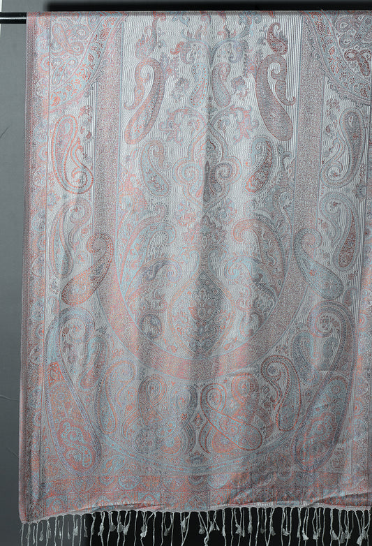 OMVAI Victorian Paisley Pattern Micro Art Silk Stole - Mystic Grey