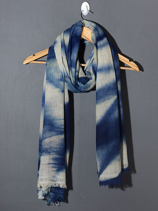 Tie and Dye Super Soft Woolen Muffler For Man/Women | Natural with True Blue