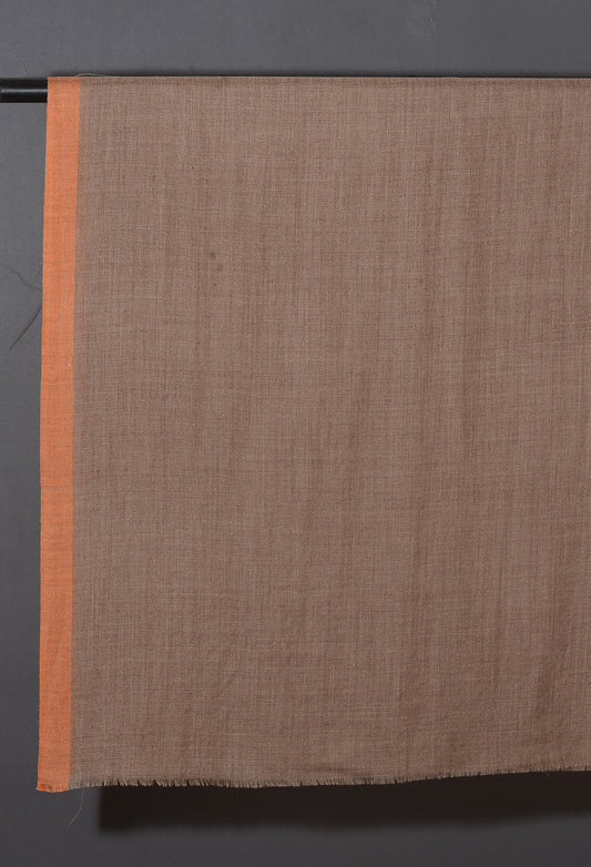 Striped Border Pashmina  -  Natural with Apricot border