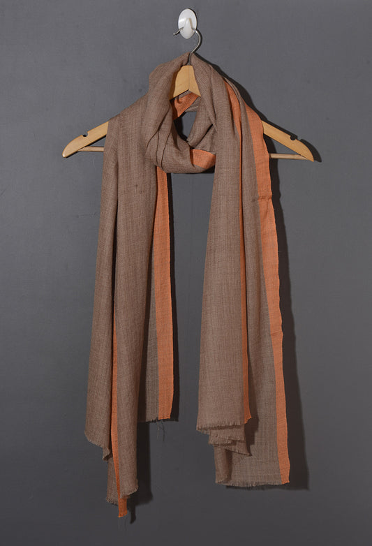 Striped Border Pashmina  -  Natural with Apricot border