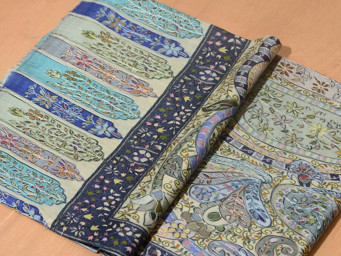 OMVAI Kalamkari Kani with Embroidery - Light Teal