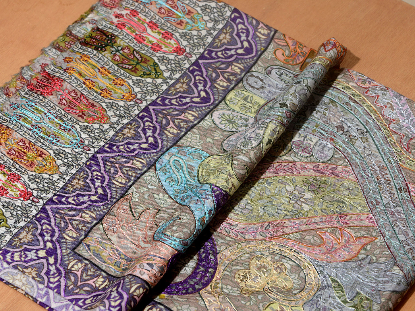 OMVAI Kalamkari Kani with Embroidery - Powder Pastels