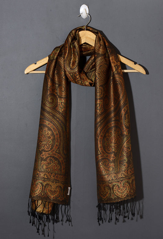 OMVAI Ornamental Paisley Premium Woven Silk Stole - Chocolate Muse
