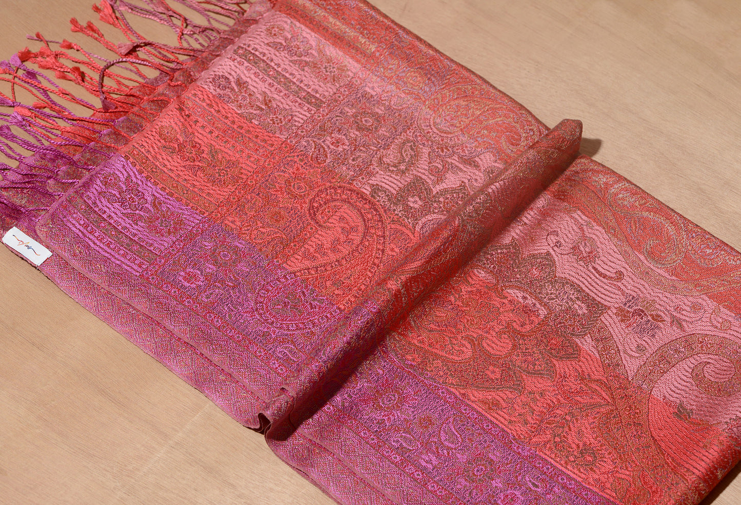 OMVAI Ornamental Paisley Premium Woven Silk Stole - Fruit Punch