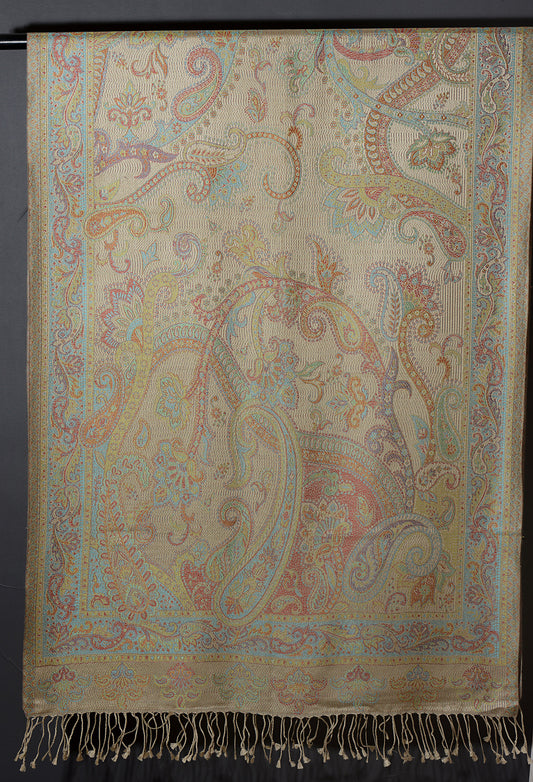 OMVAI Ornamental Paisley Premium Woven Silk Stole - Pastel Hues