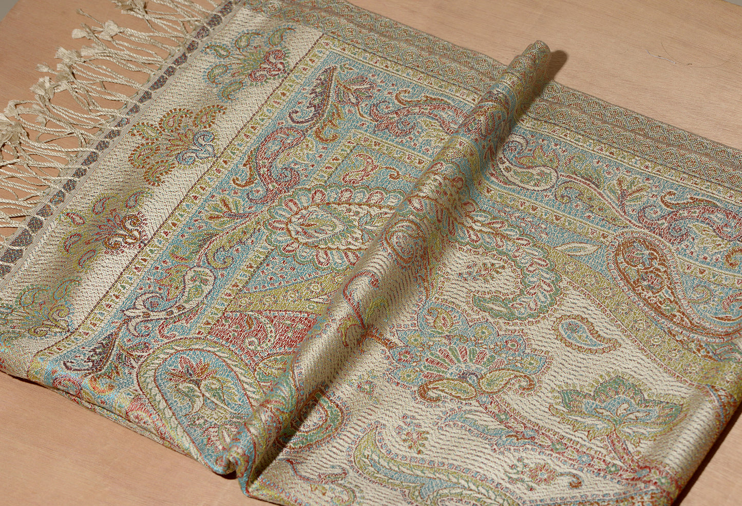 OMVAI Ornamental Paisley Premium Woven Silk Stole - Pastel Hues