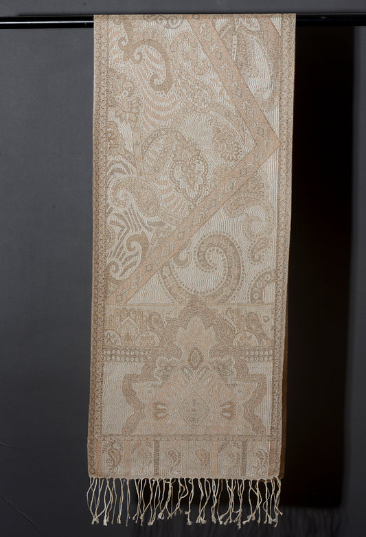 OMVAI Victorian Paisley Premium Woven Silk Stole - Beige Gold