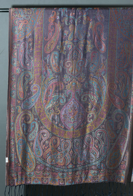 OMVAI Victorian Paisley Pattern Micro Art Silk Stole - Olympic Blue