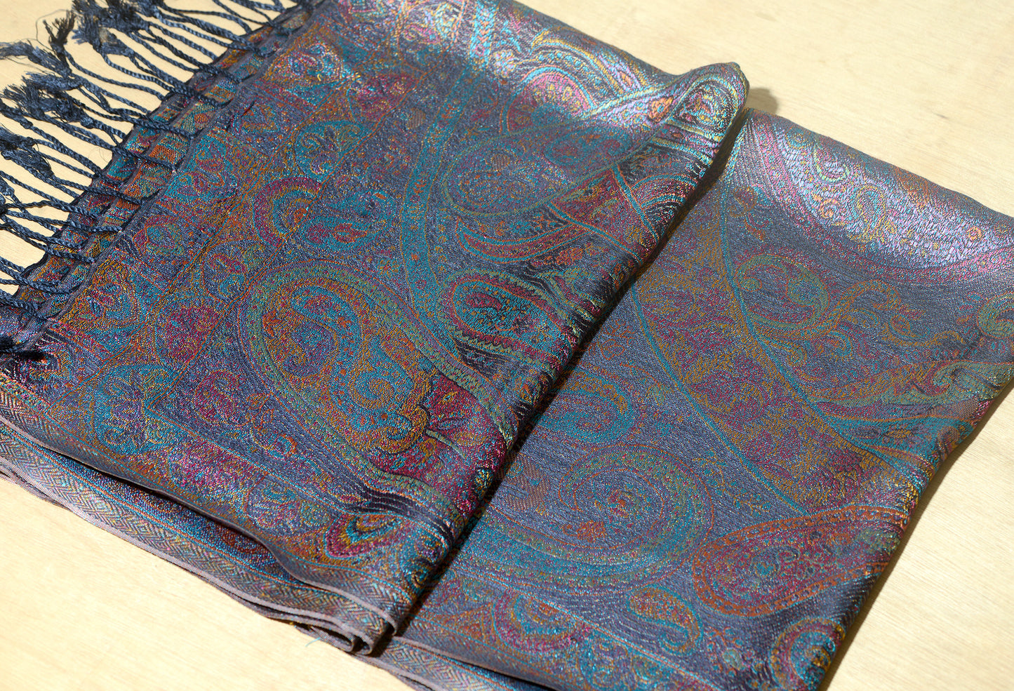 OMVAI Victorian Paisley Pattern Micro Art Silk Stole - Periwinkle Blue