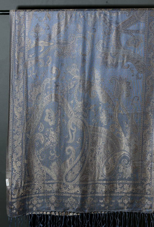 OMVAI Victorian Paisley Pattern Micro Art Silk Stole - Periwinkle Blue