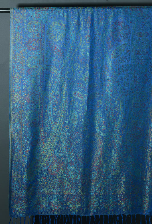 OMVAI Victorian Paisley Pattern Micro Art Silk Stole - Royal Blue