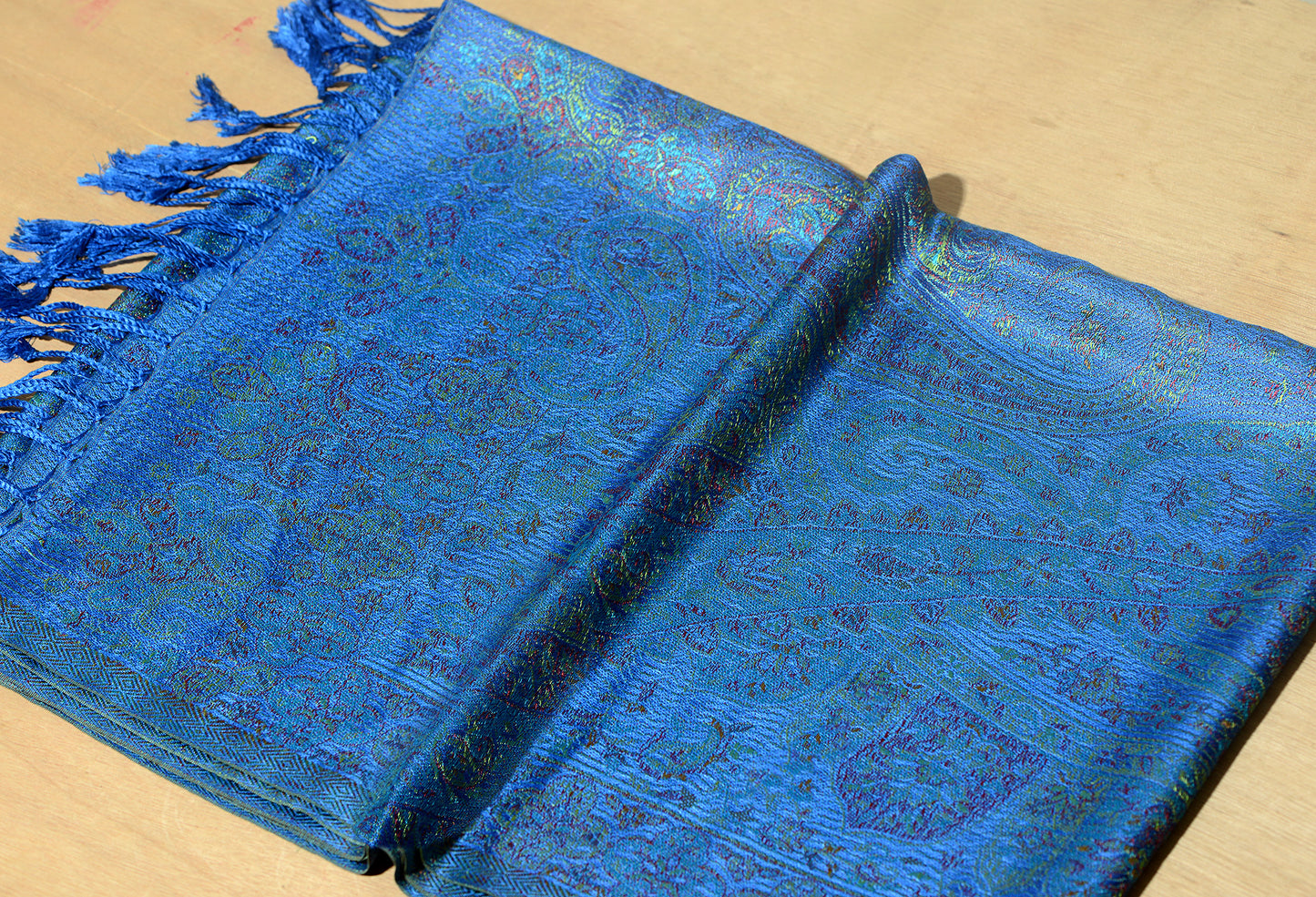 OMVAI Victorian Paisley Pattern Micro Art Silk Stole - Royal Blue