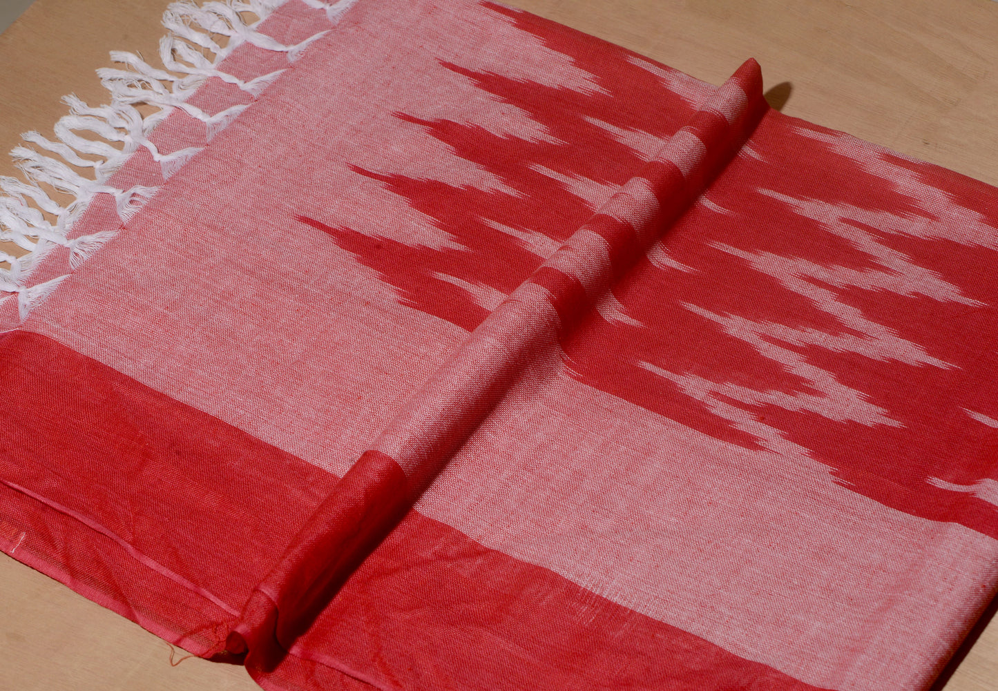 OMVAI The IKAT Dupatta with Tassels - Ruby Red