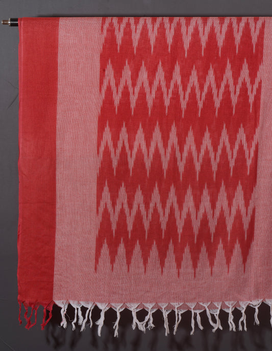 OMVAI The IKAT Dupatta with Tassels - Ruby Red