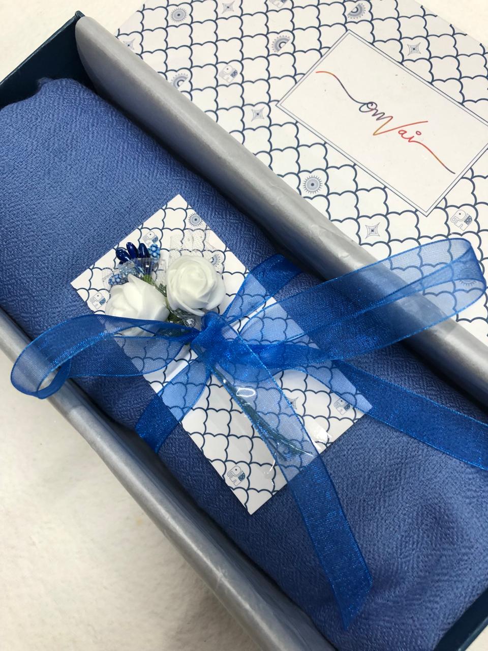 OMVAI SKY BLUE Solid Pashmina Stole