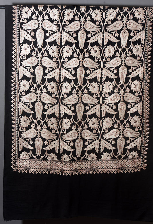 Zabaf Exquisite Embroidered Stole - Midnight Black