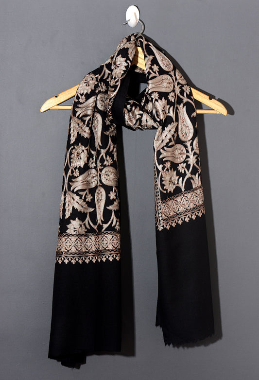 Zabaf Exquisite Embroidered Stole - Midnight Black