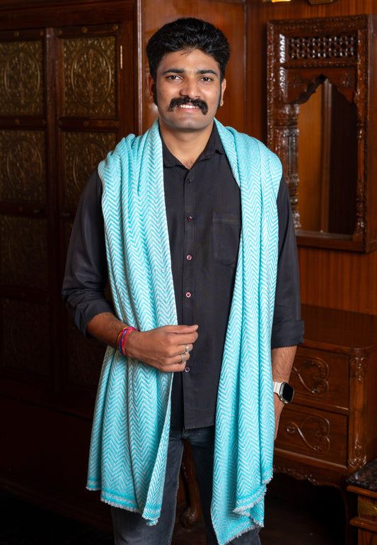 Zig Zag Patterned Super Soft Woolen Muffler | Aqua