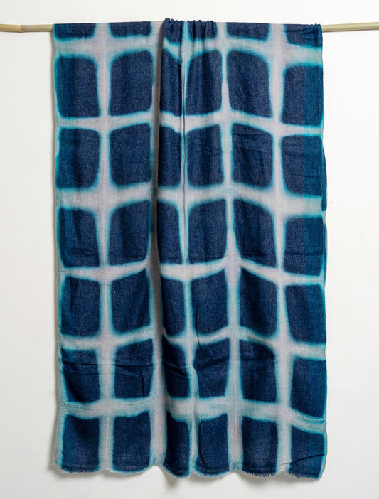 Tie and Dye Box Checks Pattern Super Soft Woolen Muffler For Man | Cobalt Blue