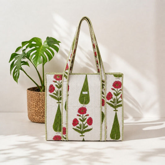 Rose Garden - Premium OMVAI Quilted Cotton Tote Bag
