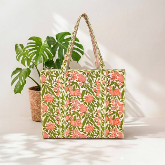 Coral Garden - Premium OMVAI Quilted Cotton Tote Bag