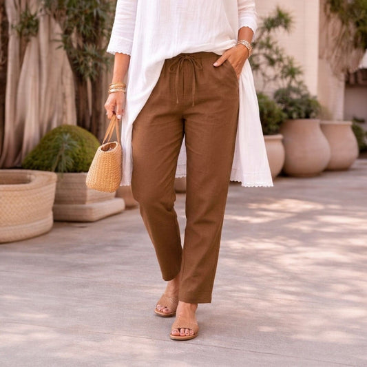 OMVAI Brown Cotton Pants : Relaxed Fit, Breathable & Comfortable