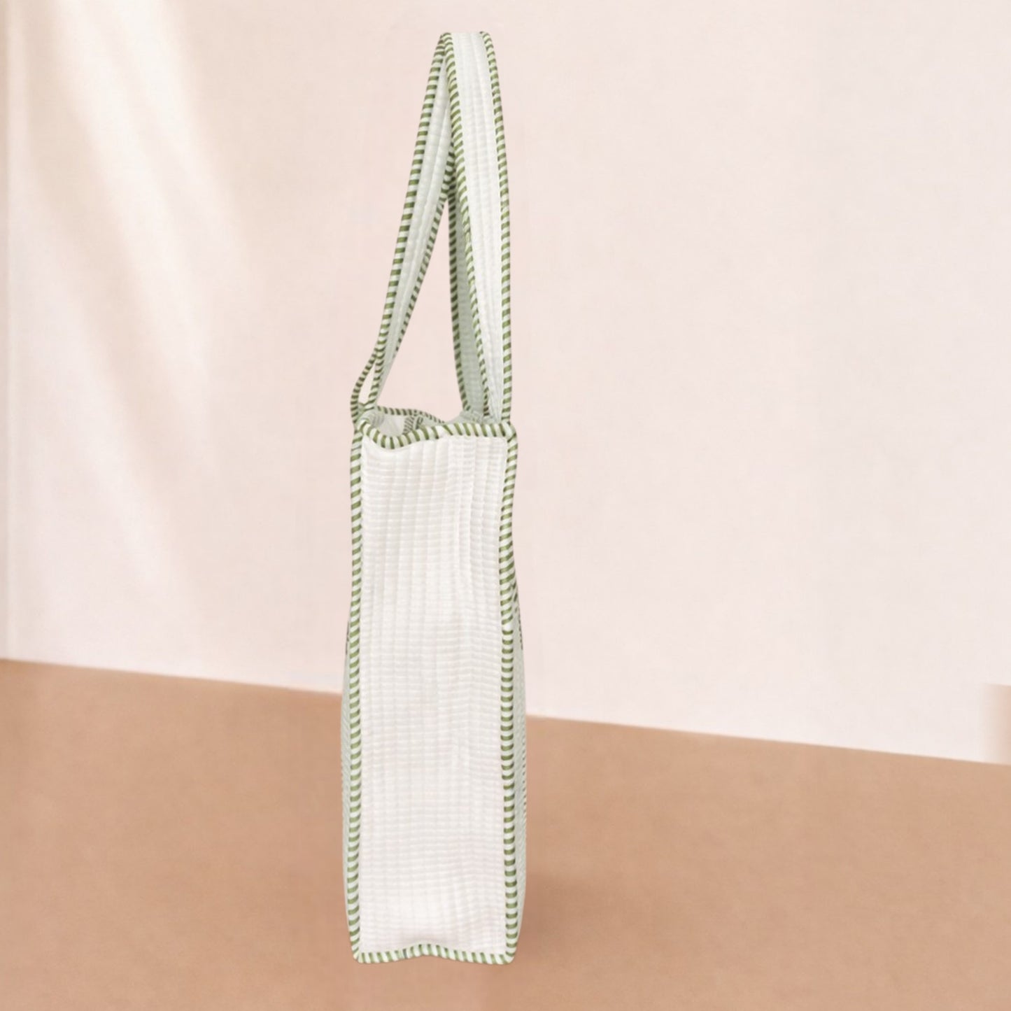 White Green Handblock Cotton Tote Bag | Handcrafted & Lightweight